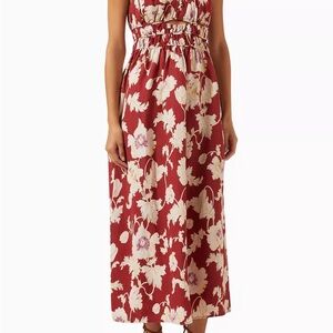 Posse Burgundy and Cream Floral Midi Dress
